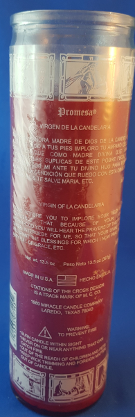 Velon de 7 Dias Virgen de la Candelaria en Vaso.